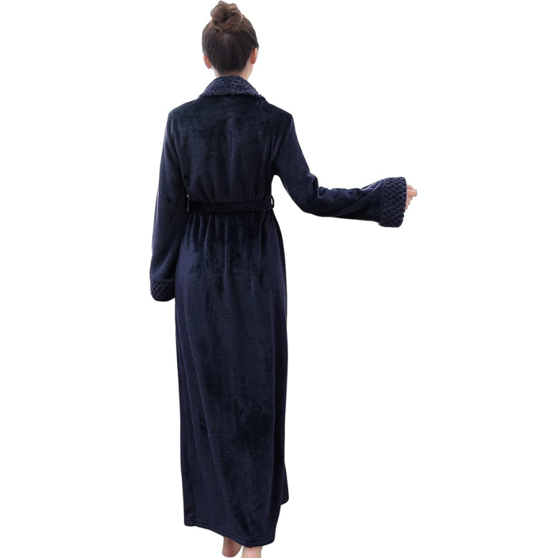 Long Fleece Shawl Collar Design Bathrobe For Women