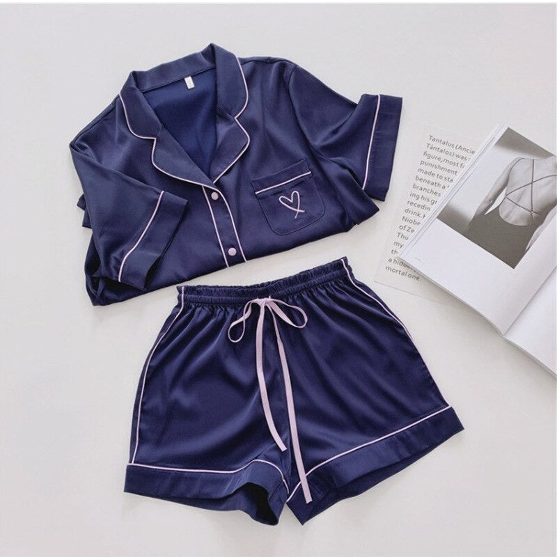 Collar Shirt With Shorts Set For Women-Original Pajamas