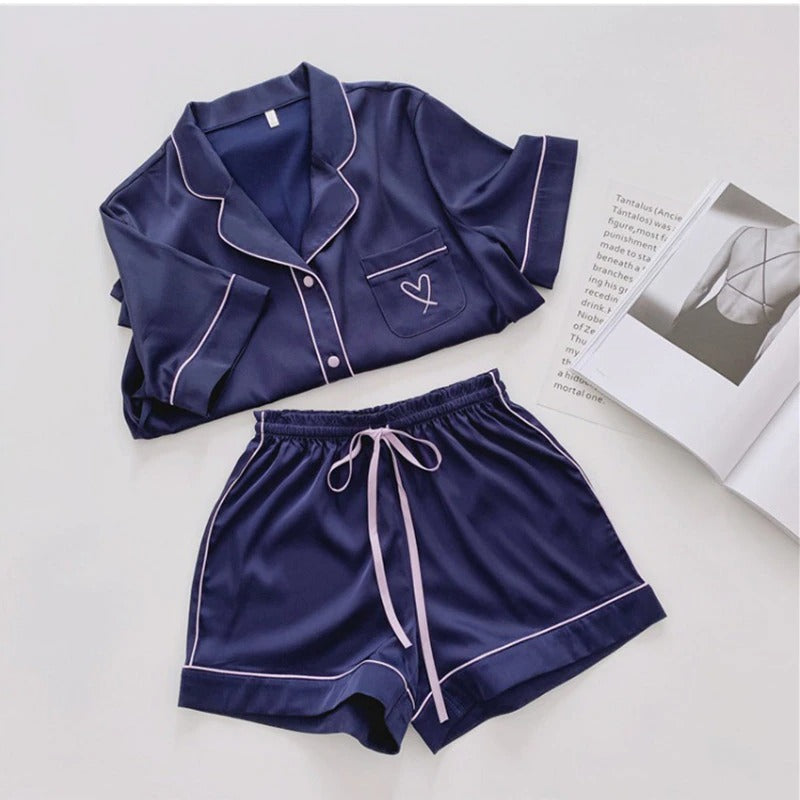Women's Embroidered Silk Pajamas Set