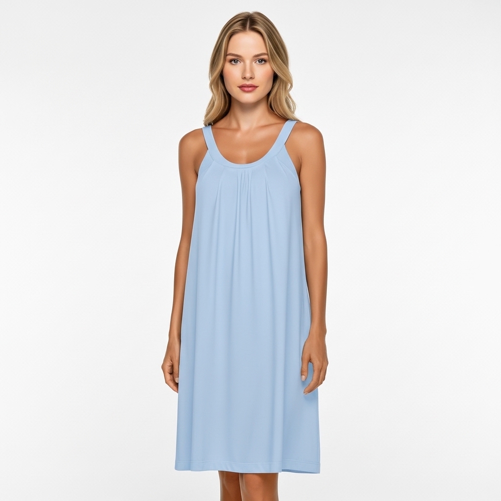 Sleeveless Wide Strap Pleated Nightgown