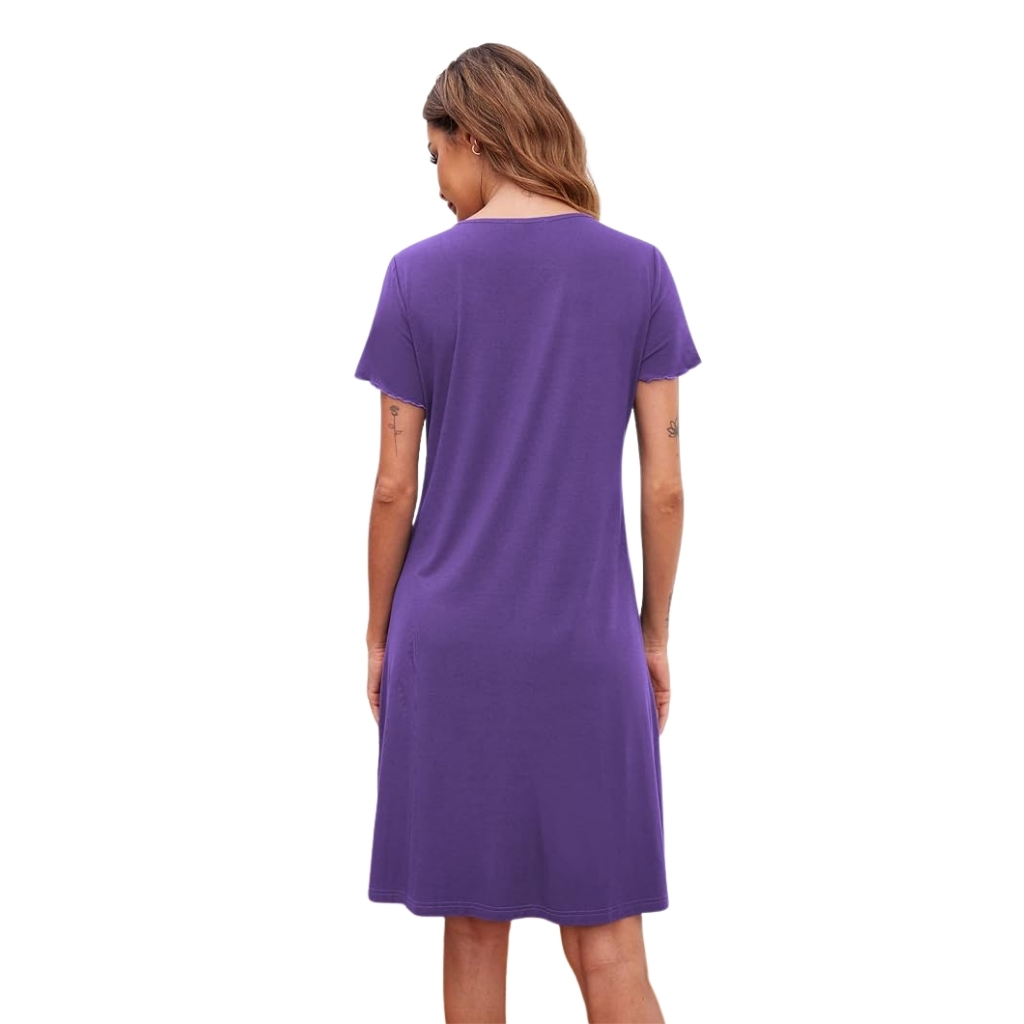 Nightshirt With Short Sleeves And Button Down Design For Women