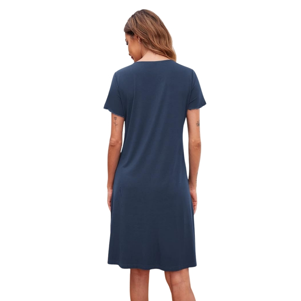 Nightshirt With Short Sleeves And Button Down Design For Women
