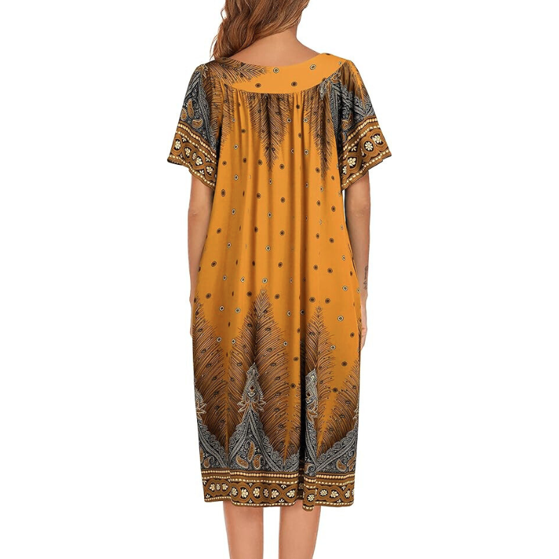 Floral Print House Dress Short Sleeve Nightgown For Women