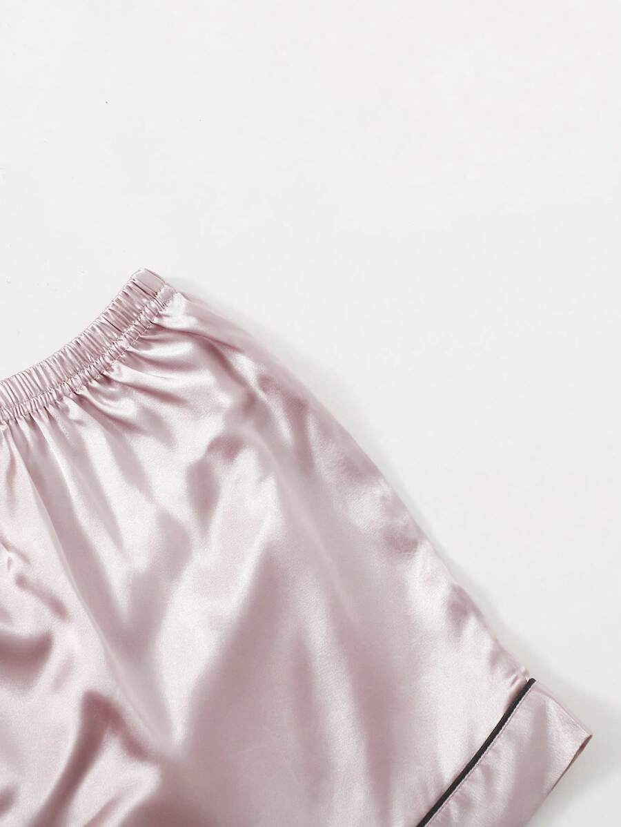 Contrast Binding Satin Pajama Set-Original Pajamas