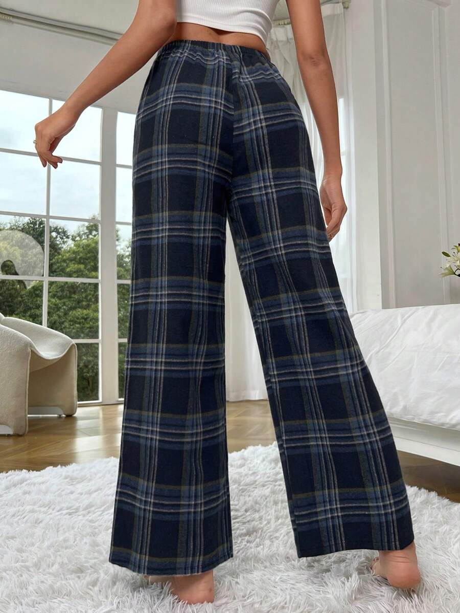 Plaid Print Bow Front Pajama Pants-Original Pajamas