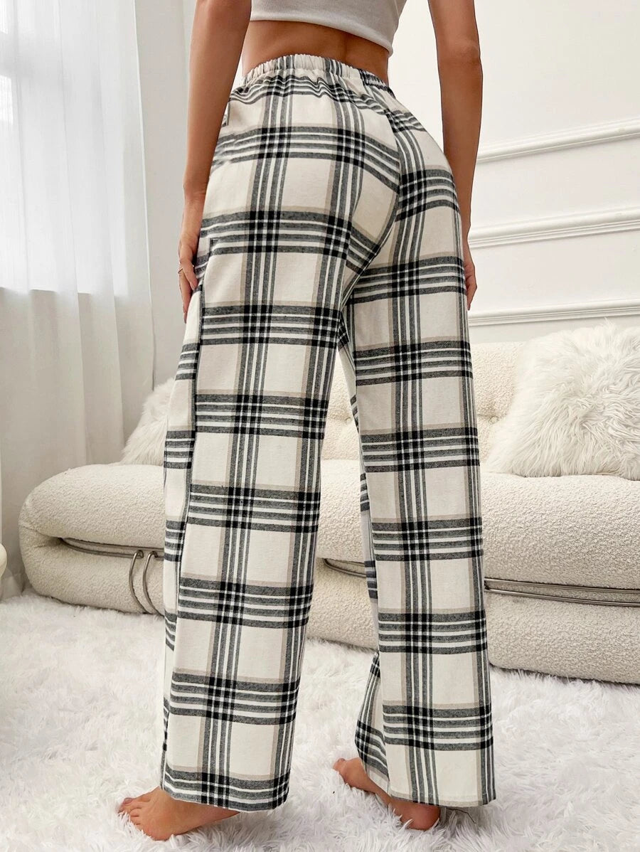 Plaid Print Bow Front Pajama Pants-Original Pajamas