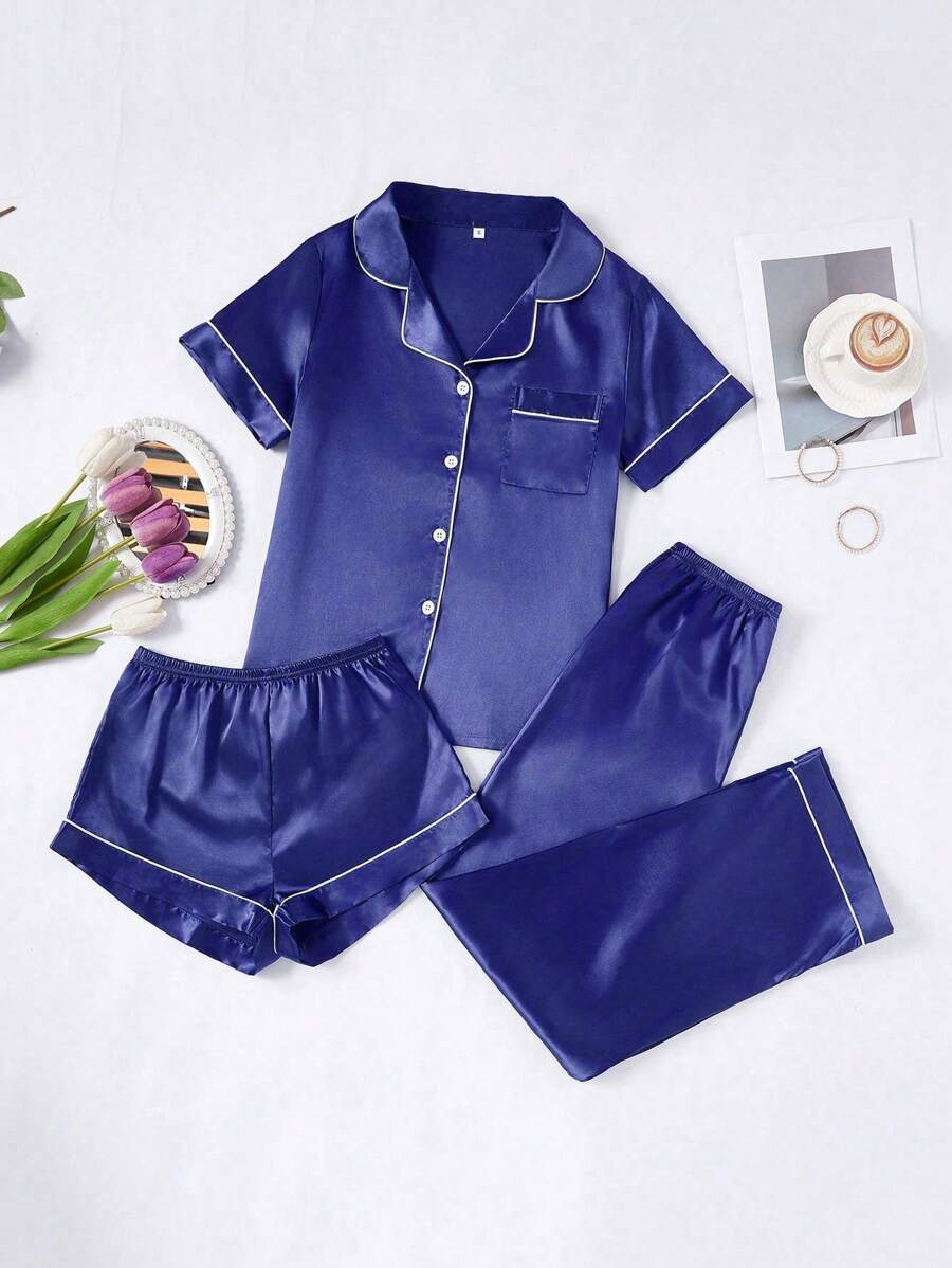 3 Piece Button Front Pajama Set-Original Pajamas