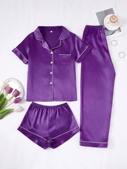 3 Piece Button Front Pajama Set-Original Pajamas