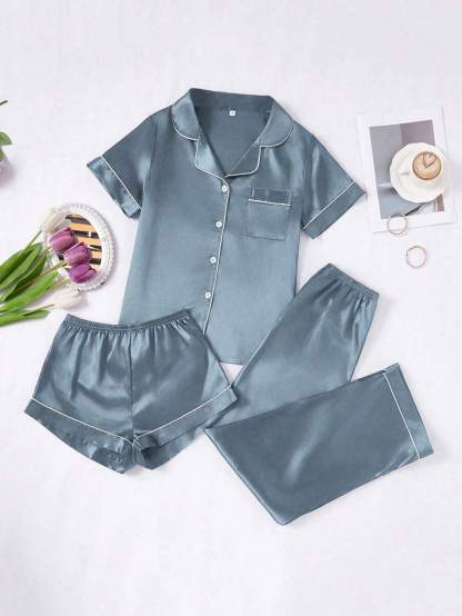 3 Piece Button Front Pajama Set-Original Pajamas