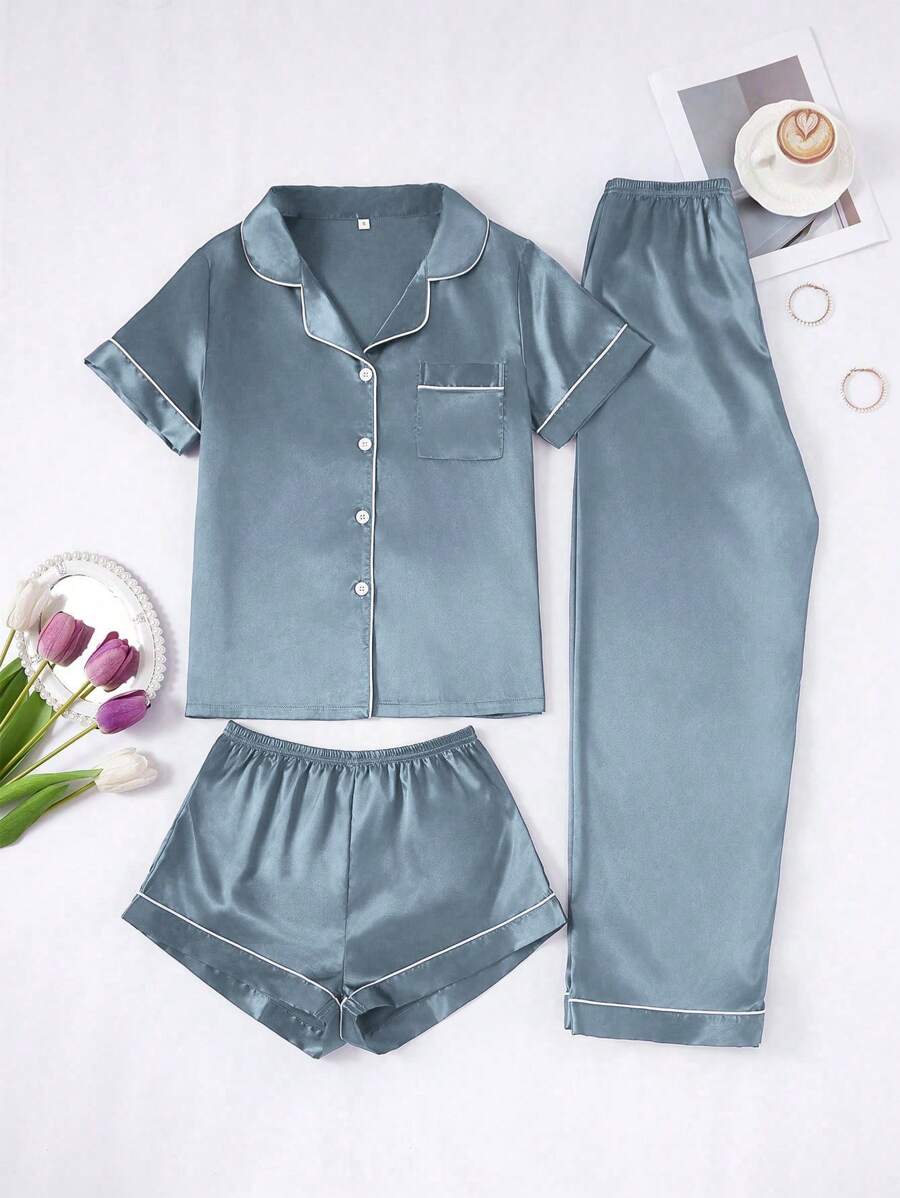 3 Piece Button Front Pajama Set-Original Pajamas