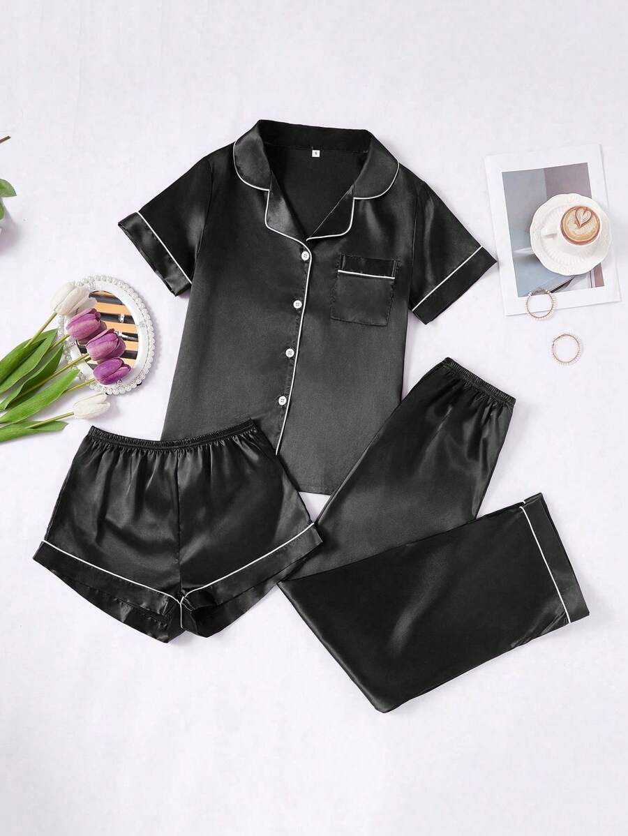 3 Piece Button Front Pajama Set-Original Pajamas