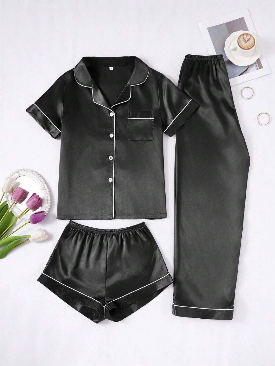 3 Piece Button Front Pajama Set-Original Pajamas