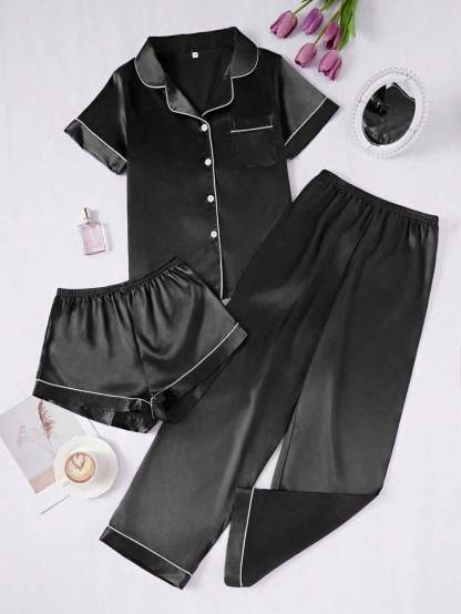 3 Piece Button Front Pajama Set-Original Pajamas