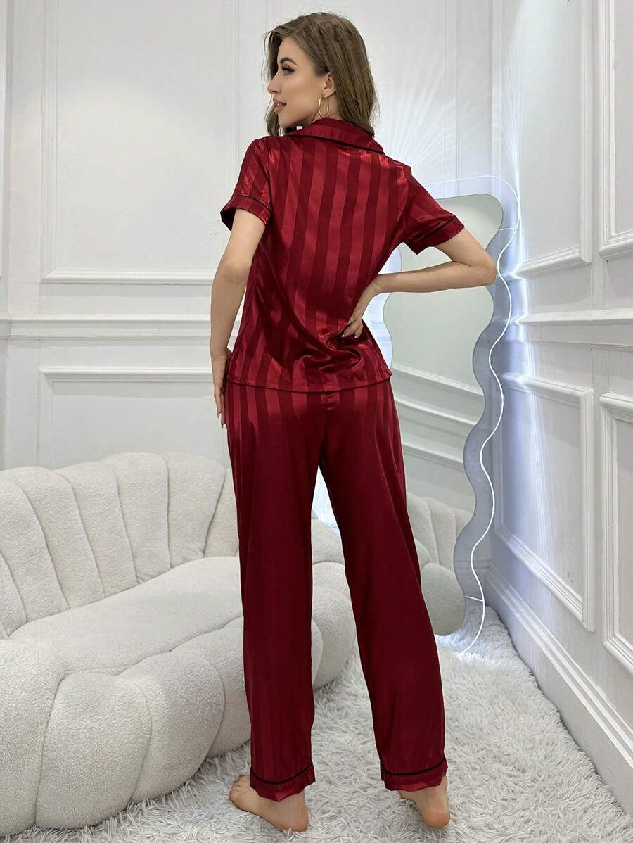 Simulated Silk Stripe And Jacquard Pajama Set-Original Pajamas