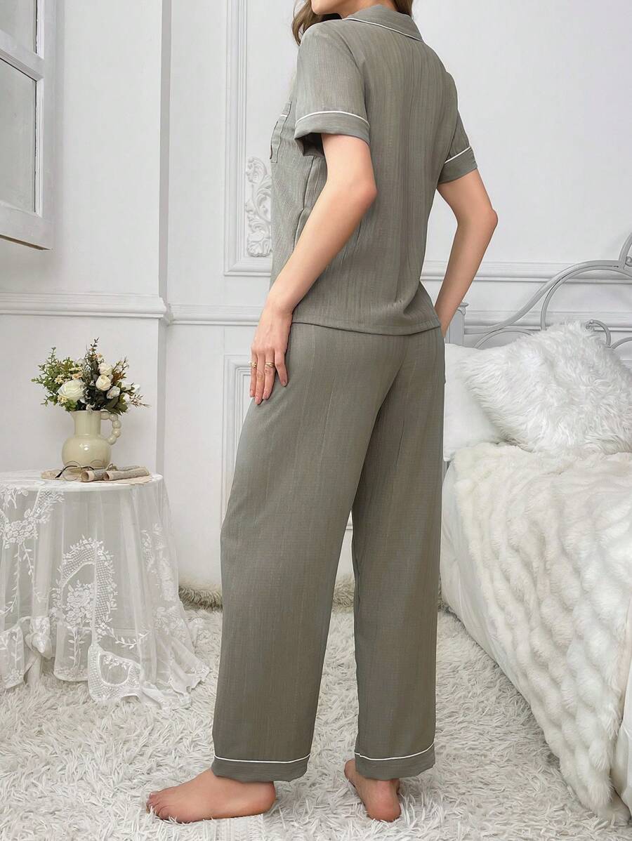 Pocket Teddy Bear Embroidery Pajama Set-Original Pajamas