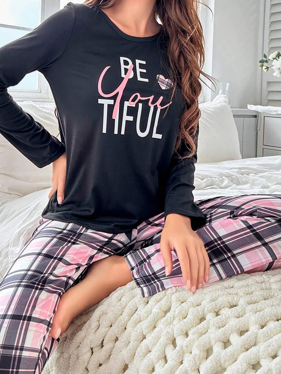 Plaid Print Long Sleeve Pajama Set-Original Pajamas