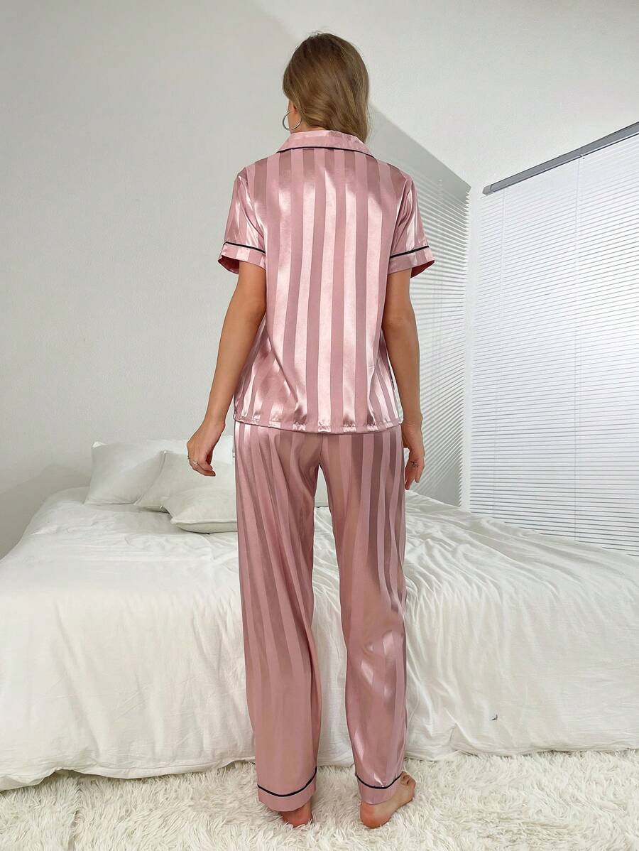 Simulated Silk Stripe And Jacquard Pajama Set-Original Pajamas