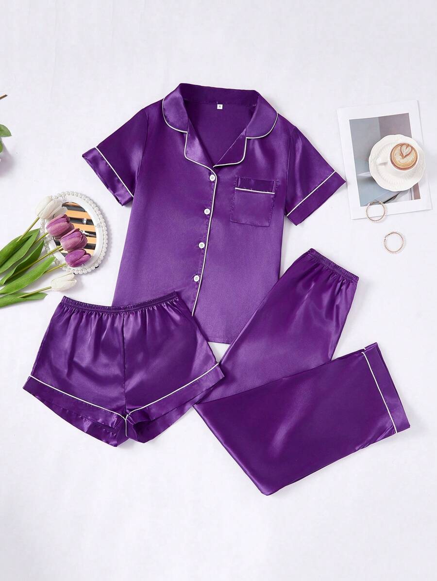 3 Piece Button Front Pajama Set-Original Pajamas