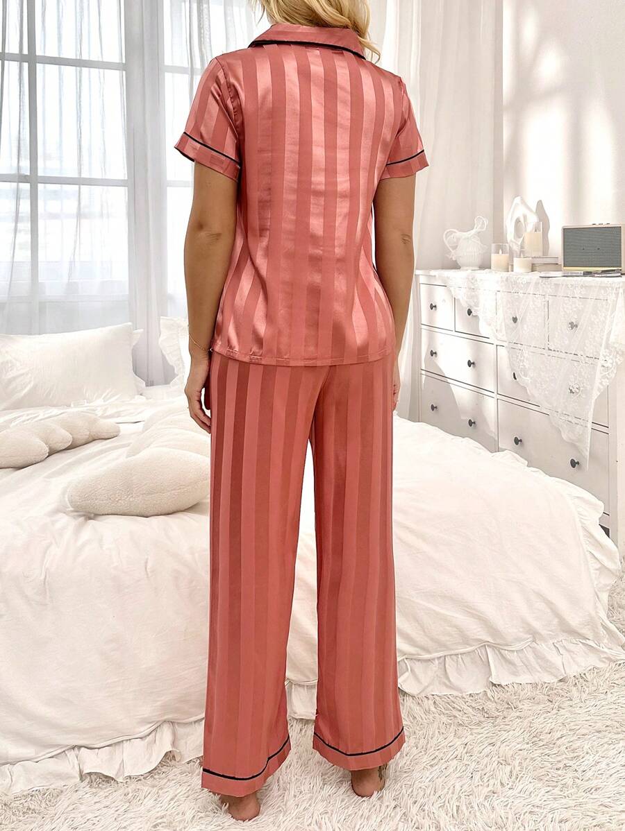 Simulated Silk Stripe And Jacquard Pajama Set-Original Pajamas
