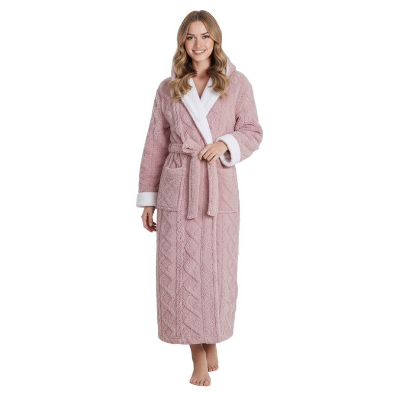 Long Hooded Fleece Bathrobe For Women