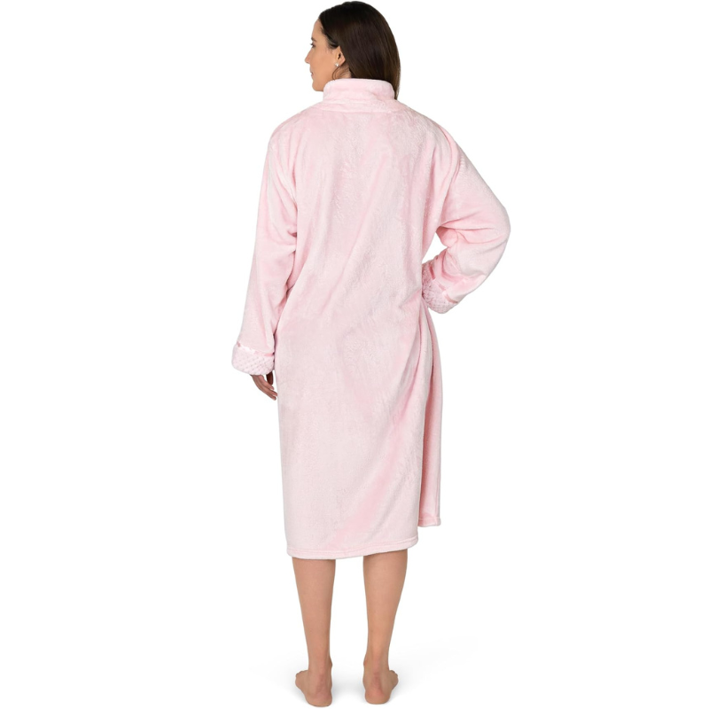 Cozy Zip Up Front Bathrobe With Soft Fleece For Women