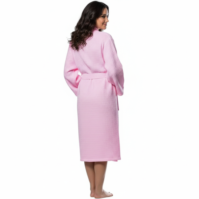 Lightweight Waffle Kimono Style Full Length Bathrobe