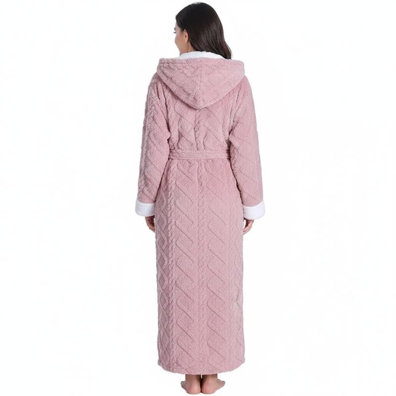 Long Hooded Fleece Bathrobe For Women