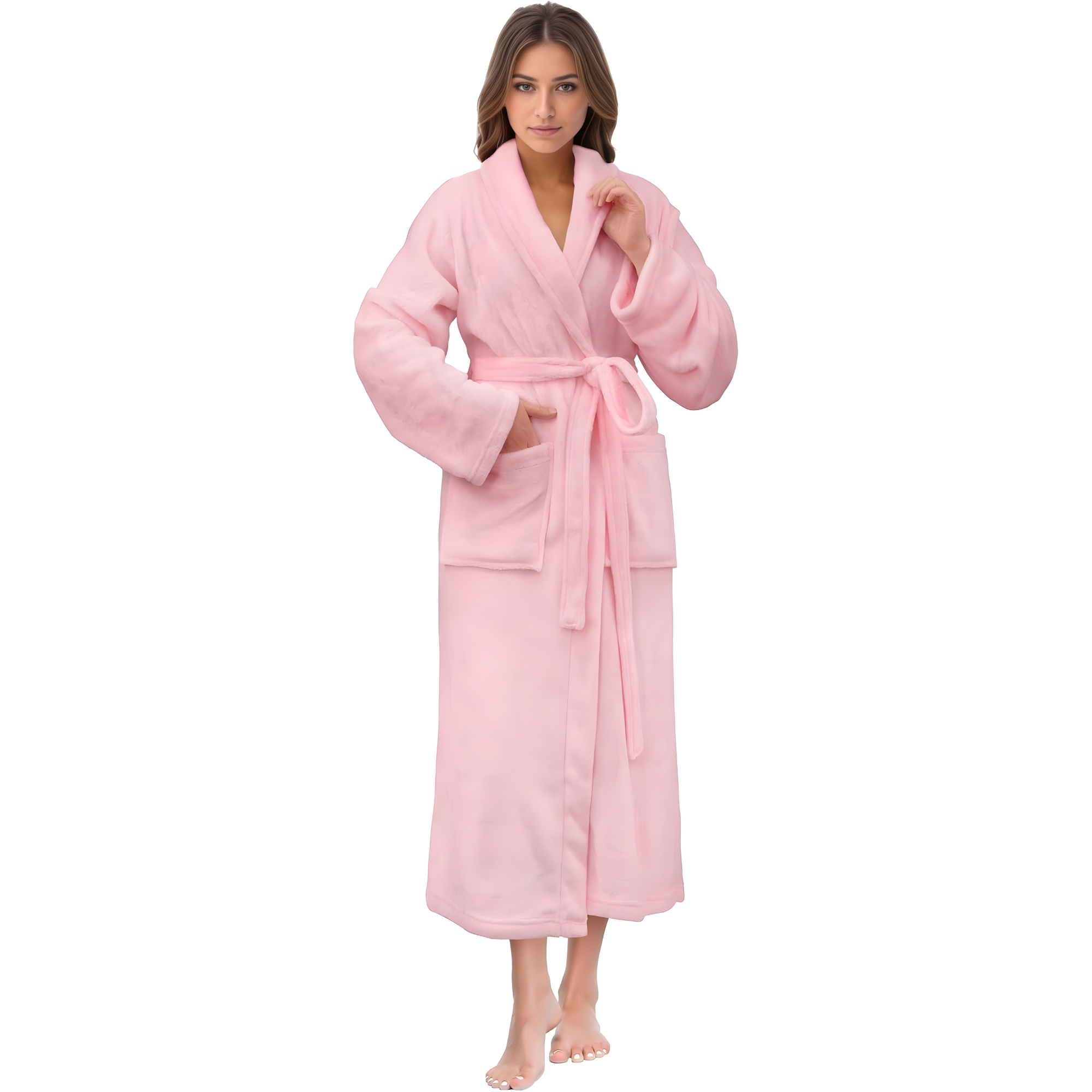 Soft Plush Fleece Long Bathrobe For Women Home Wear
