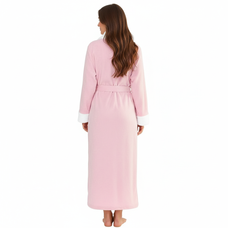 Long Fleece Shawl Collar Design Bathrobe For Women