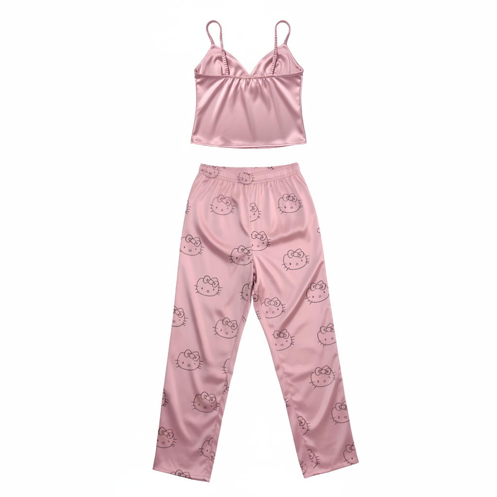 Two Piece Satin Camisole Pajama Shorts Set