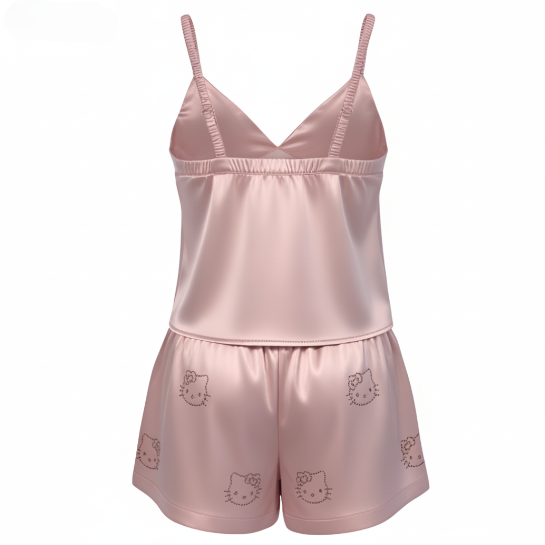 Two Piece Satin Camisole Pajama Shorts Set