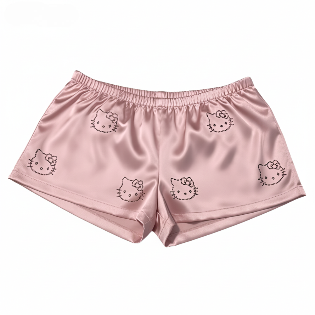 Two Piece Satin Camisole Pajama Shorts Set