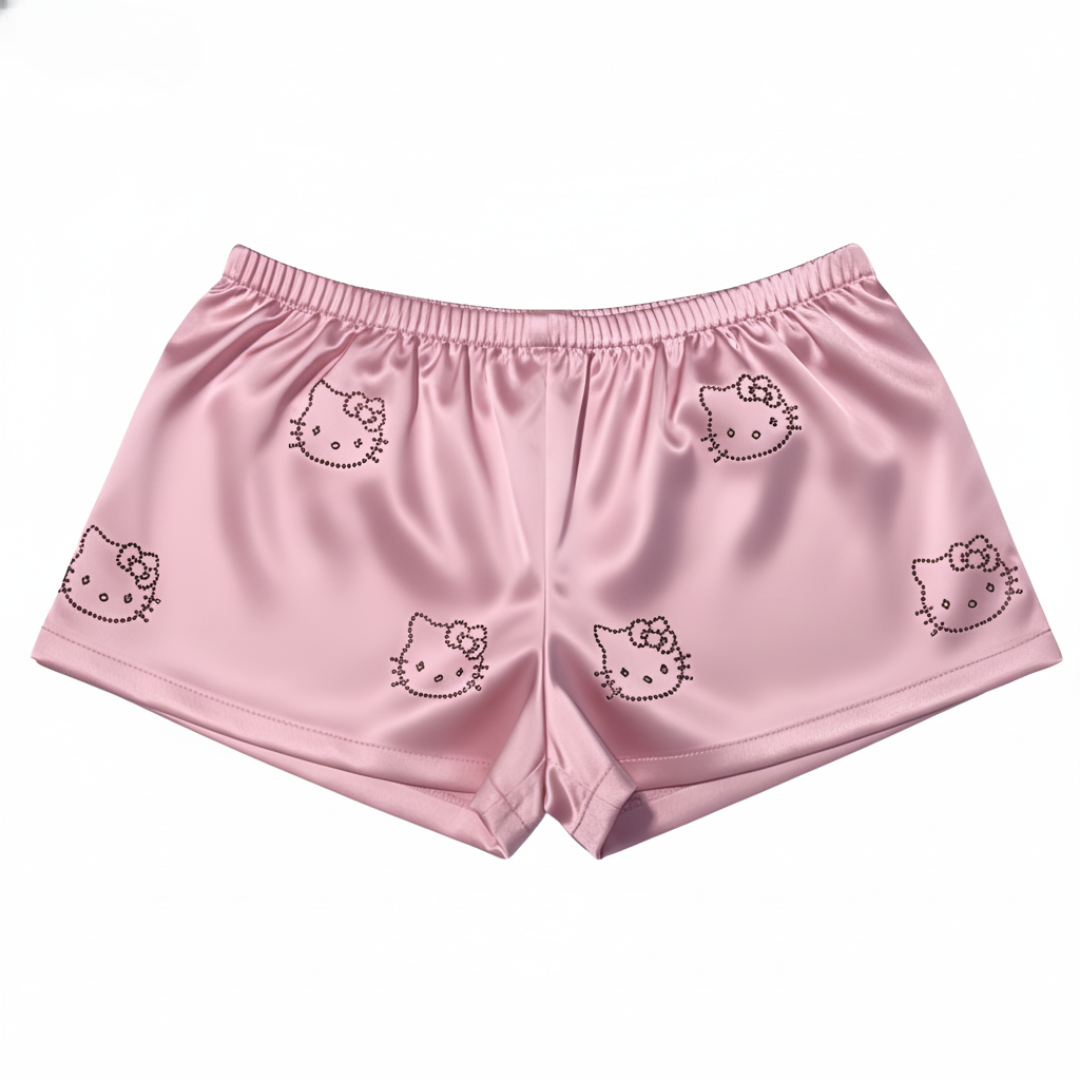 Two Piece Satin Camisole Pajama Shorts Set