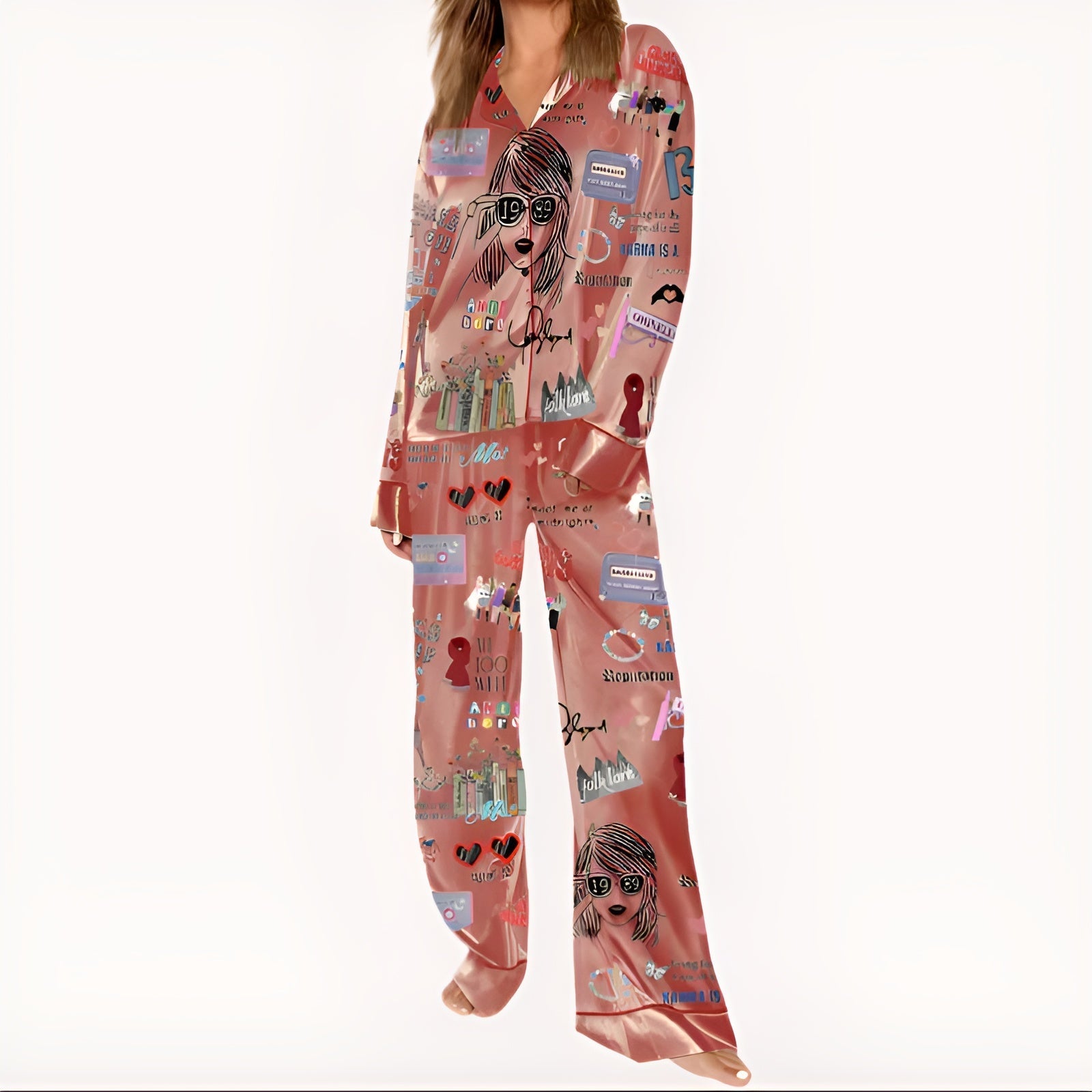 Two Piece Pajama Set With Lapel Collar-Original Pajamas