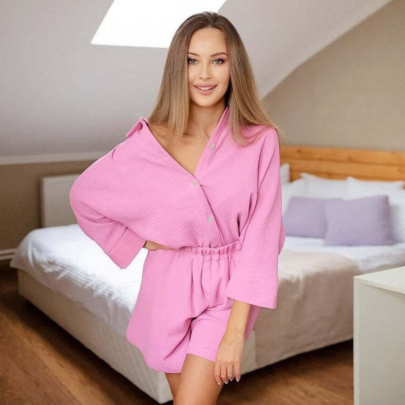 Women's Cotton Quarter Sleeve Pajamas Set-Original Pajamas