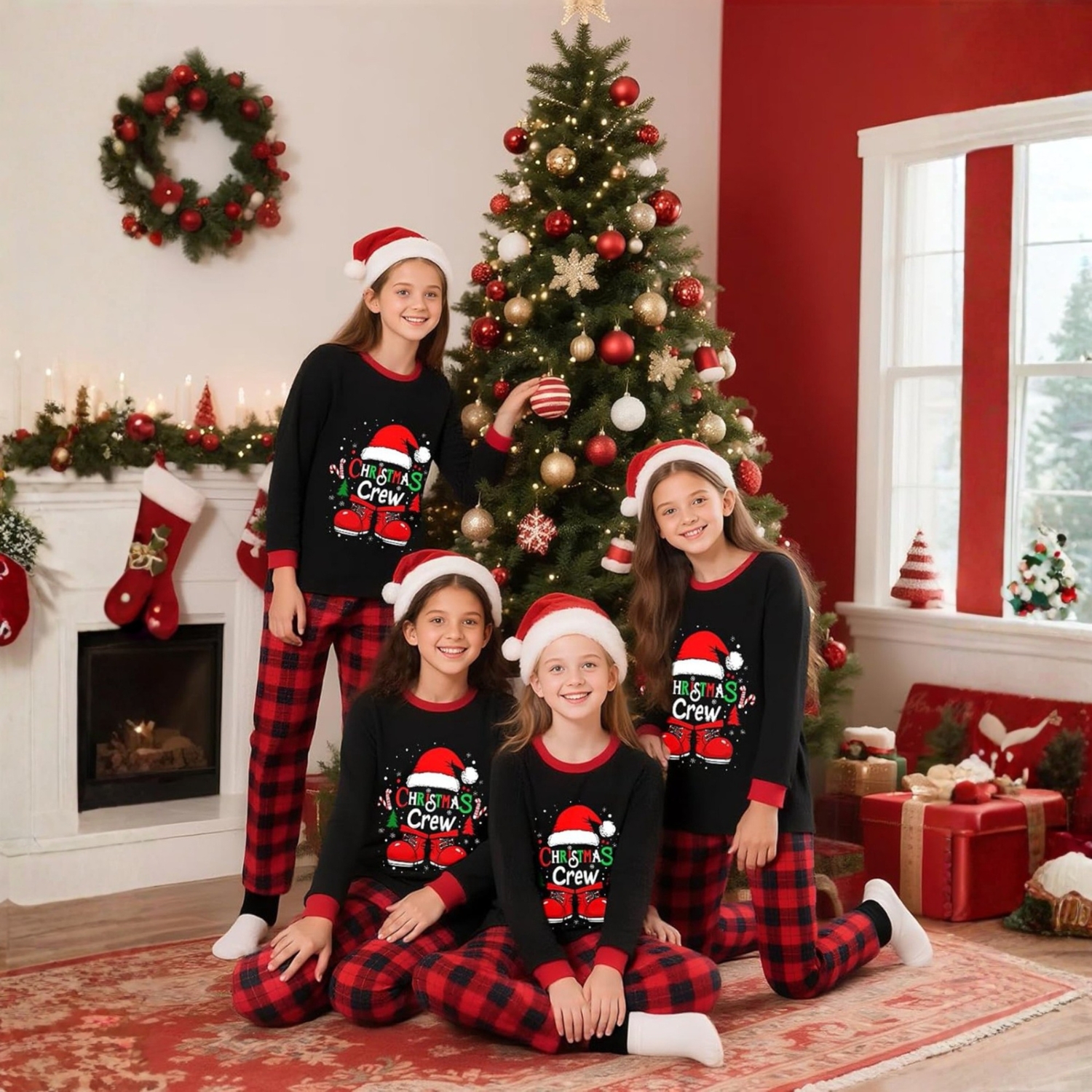Plaid Christmas Crew Printed Family Matching Pajama Set