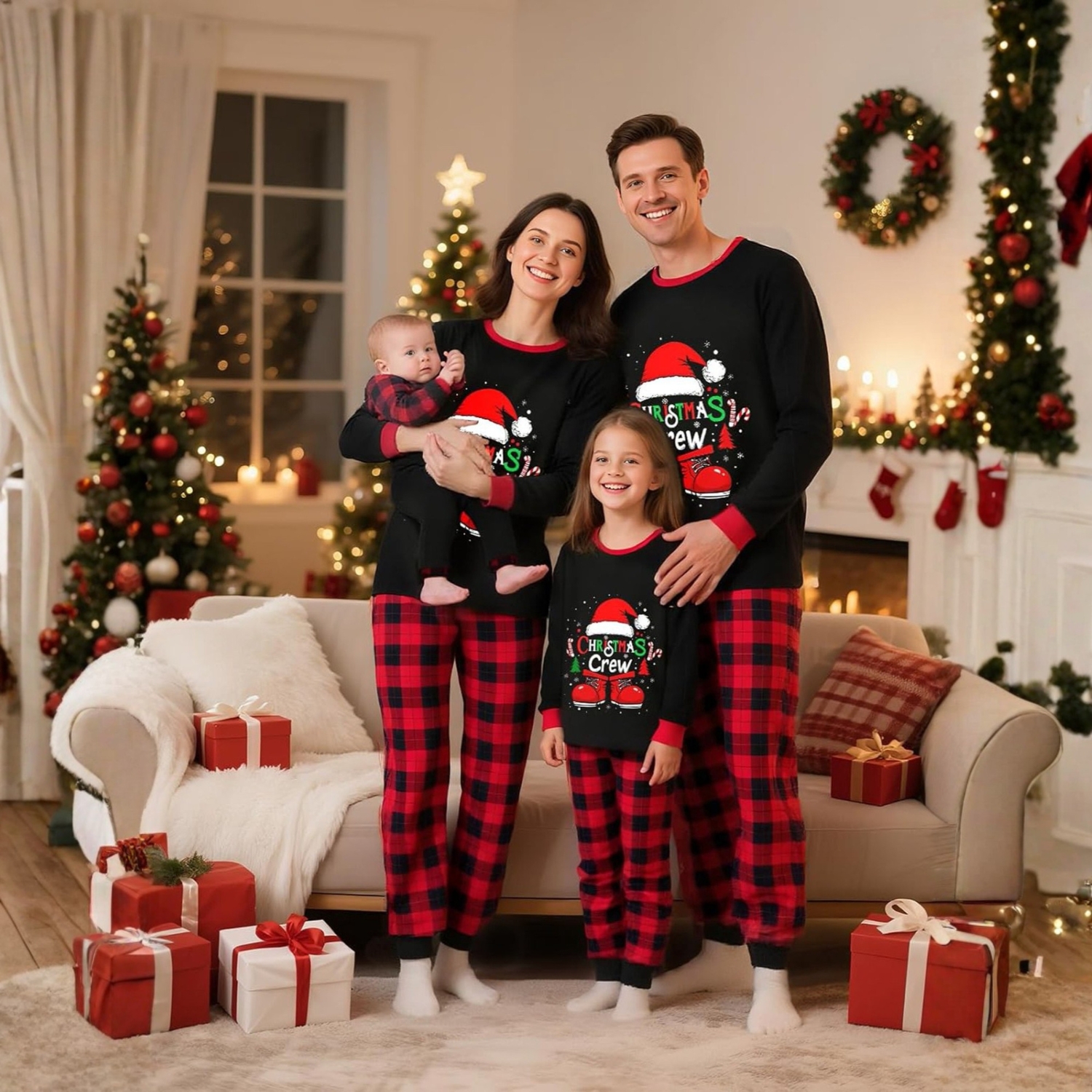 Plaid Christmas Crew Printed Family Matching Pajama Set