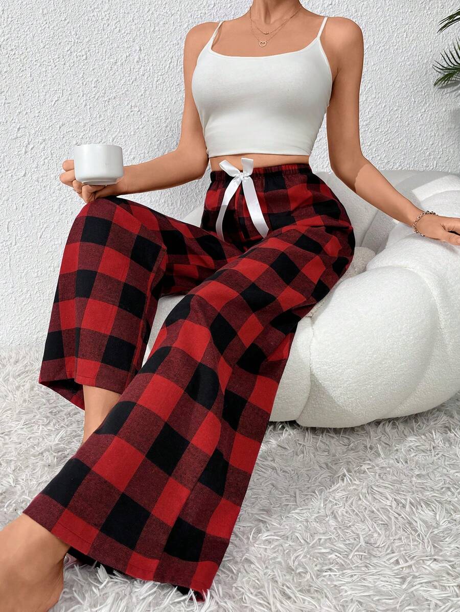 Plaid Pattern Bow Front Pajama Pants-Original Pajamas