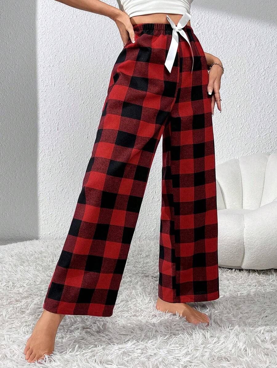 Plaid Pattern Bow Front Pajama Pants-Original Pajamas