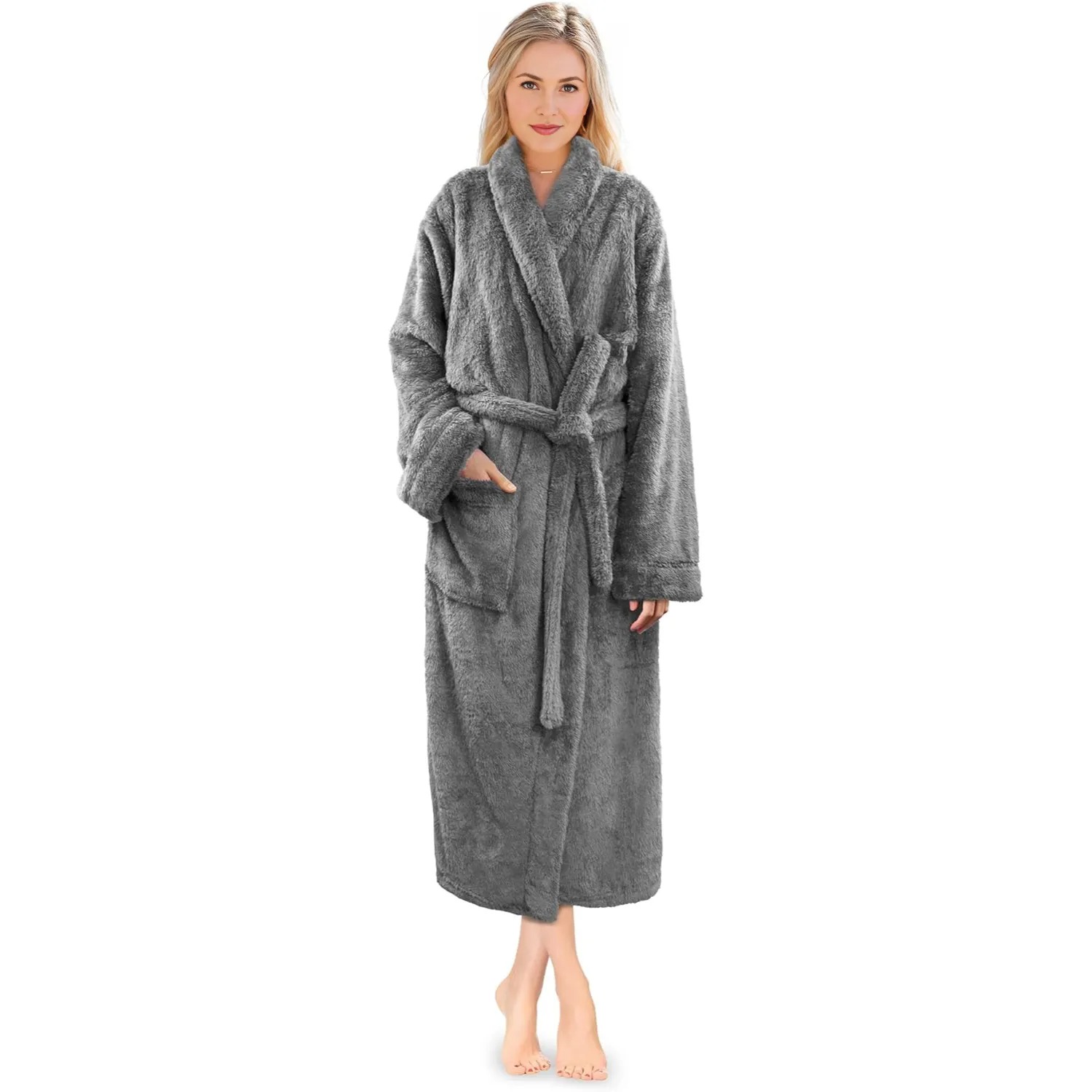 Plush Fleece Sherpa Shaggy Bathrobe For Women