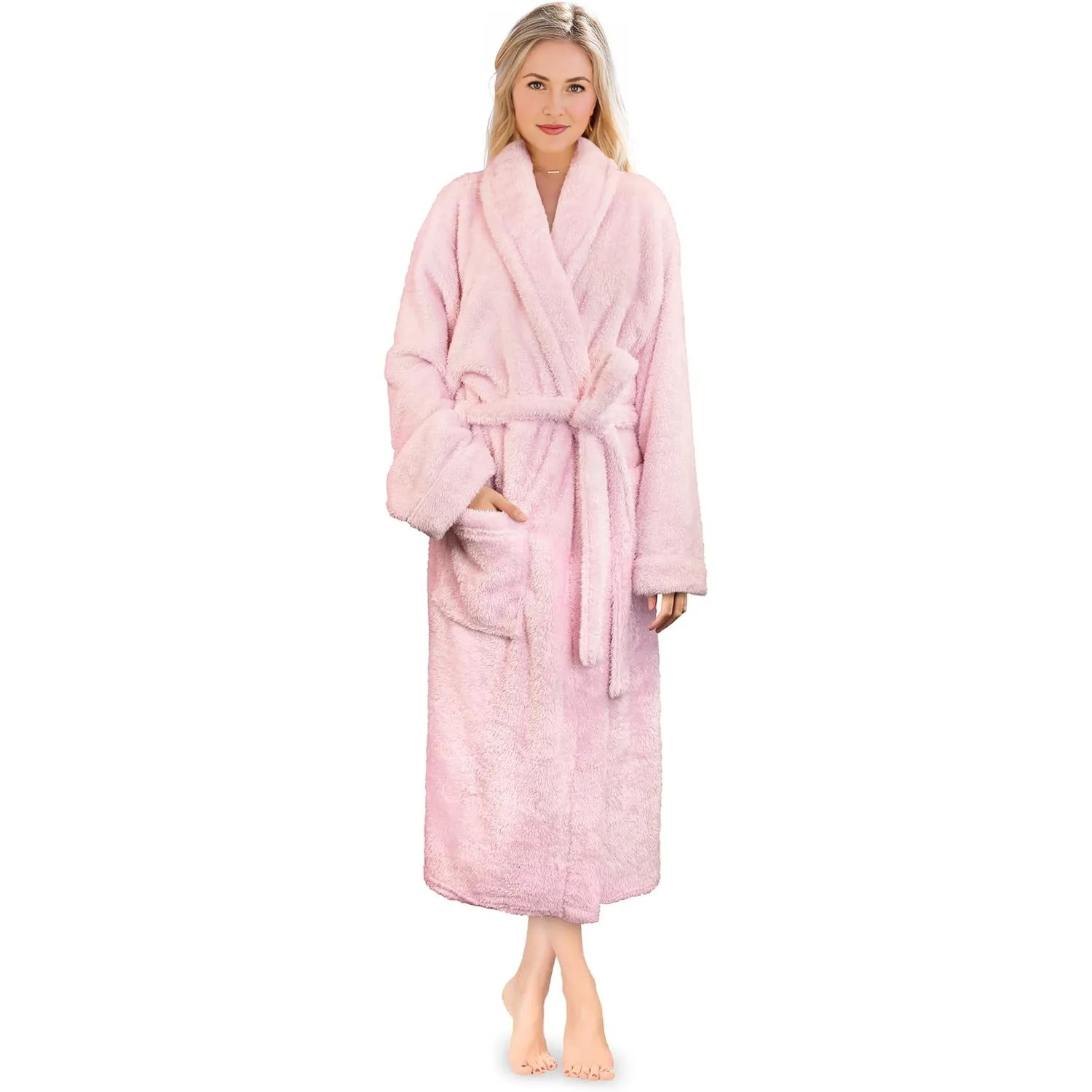 Plush Fleece Sherpa Shaggy Bathrobe For Women