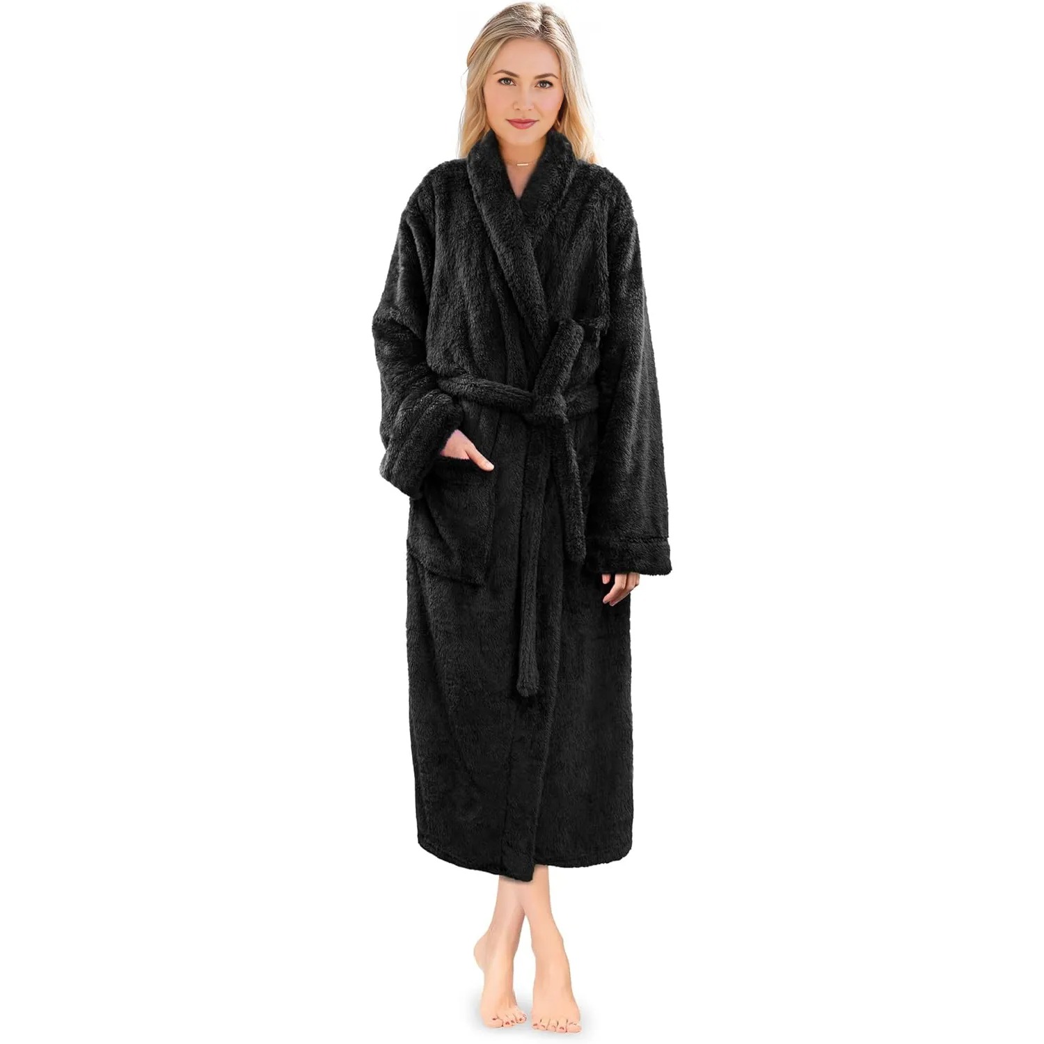 Plush Fleece Sherpa Shaggy Bathrobe For Women