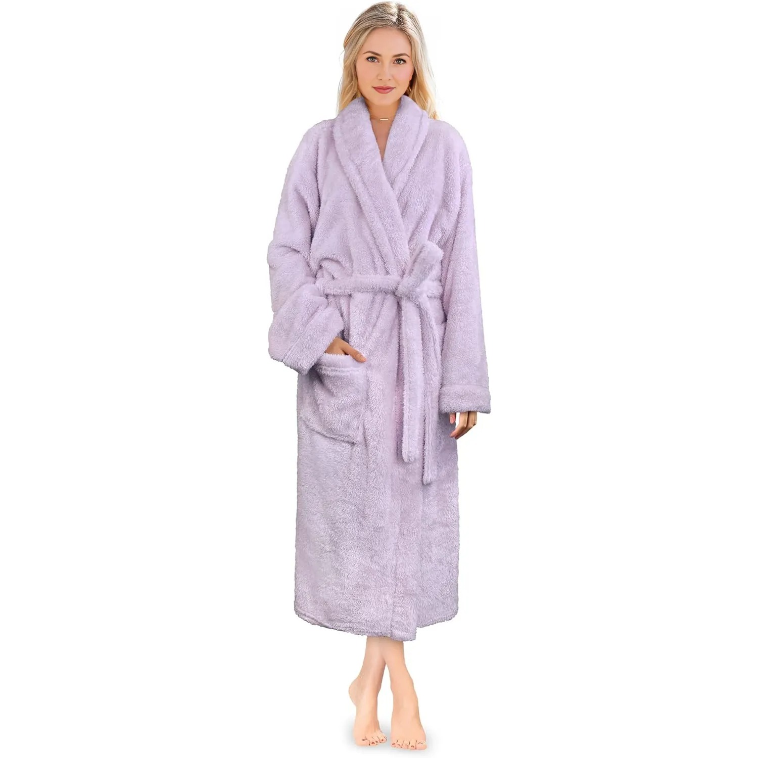 Plush Fleece Sherpa Shaggy Bathrobe For Women