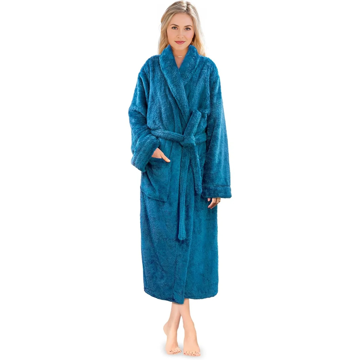 Plush Fleece Sherpa Shaggy Bathrobe For Women