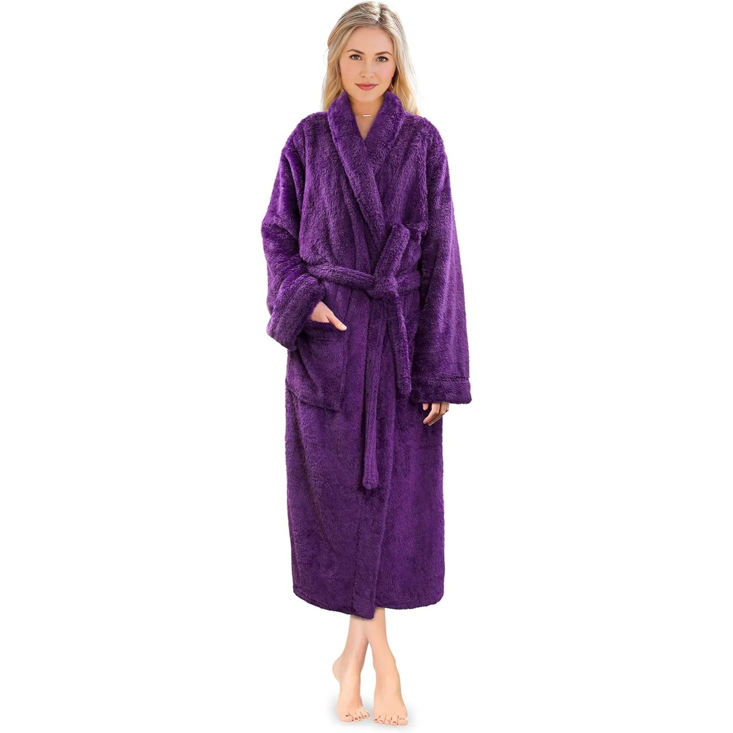Plush Fleece Sherpa Shaggy Bathrobe For Women