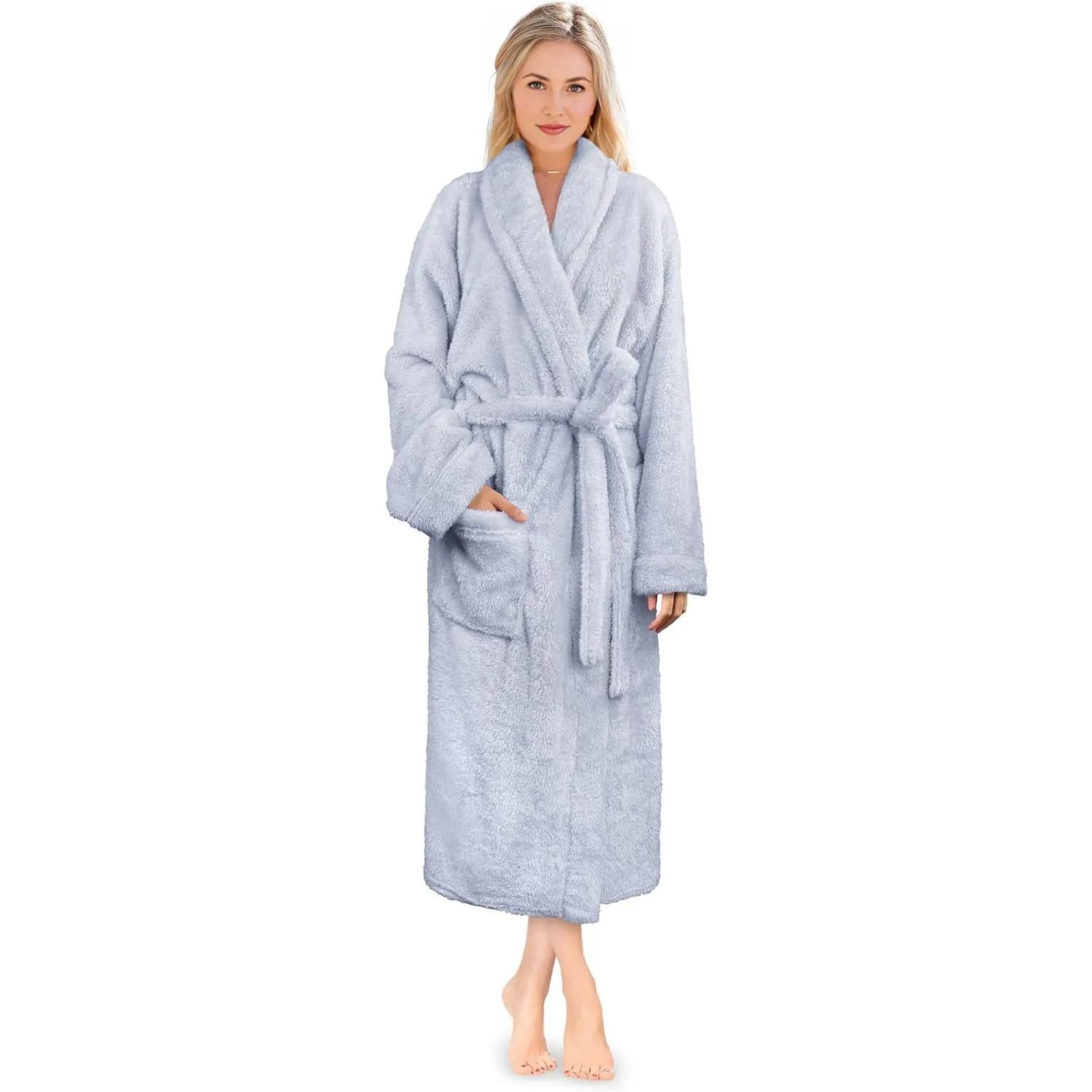 Plush Fleece Sherpa Shaggy Bathrobe For Women