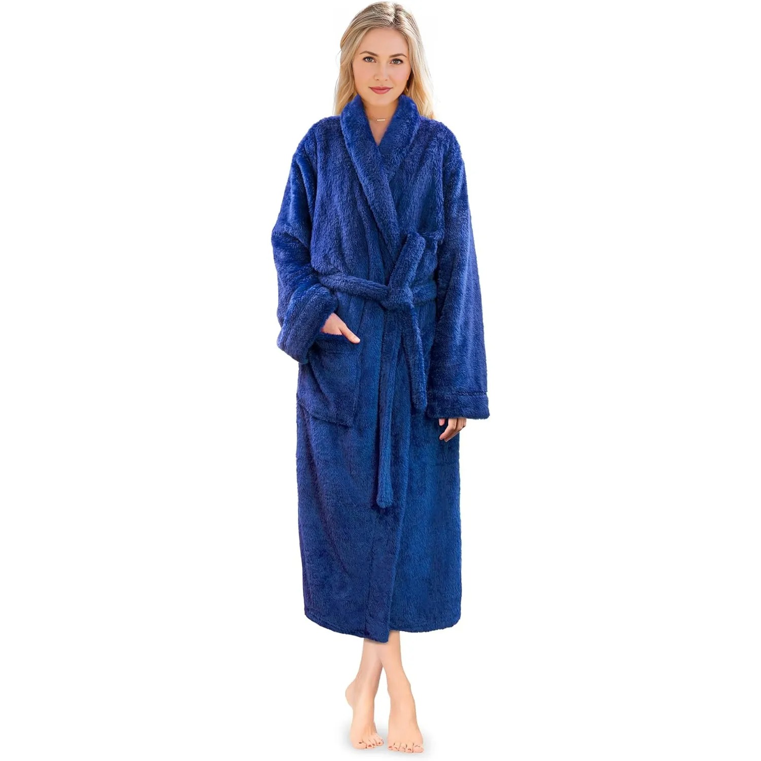 Plush Fleece Sherpa Shaggy Bathrobe For Women