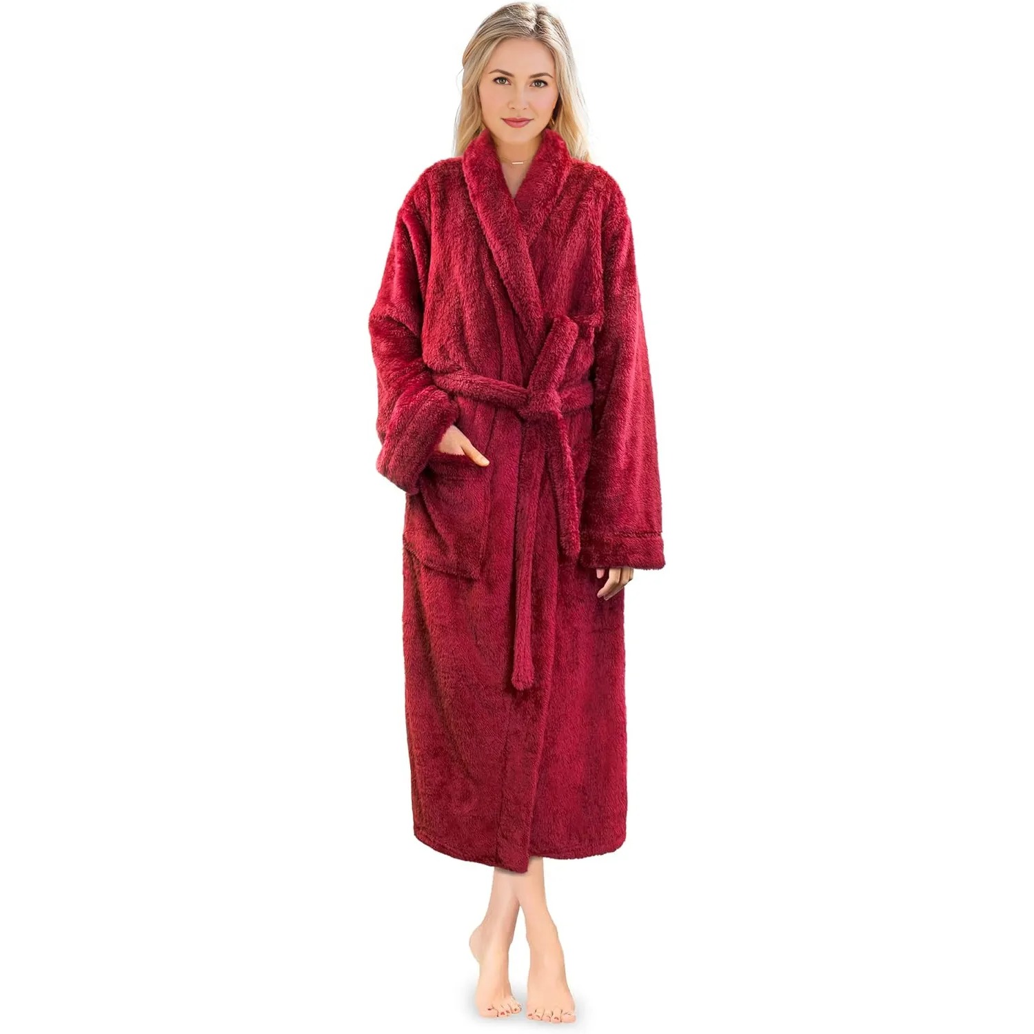 Plush Fleece Sherpa Shaggy Bathrobe For Women