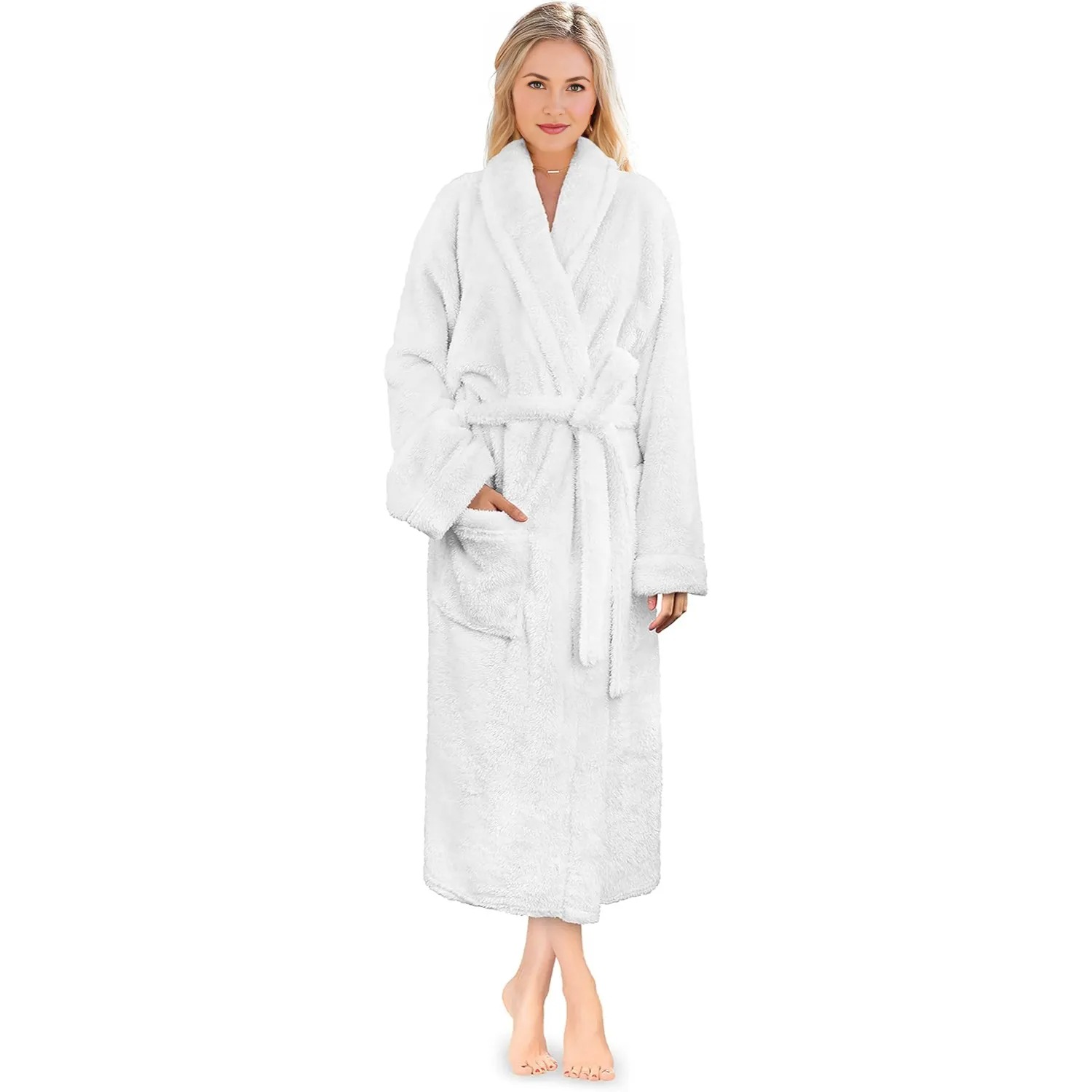 Plush Fleece Sherpa Shaggy Bathrobe For Women