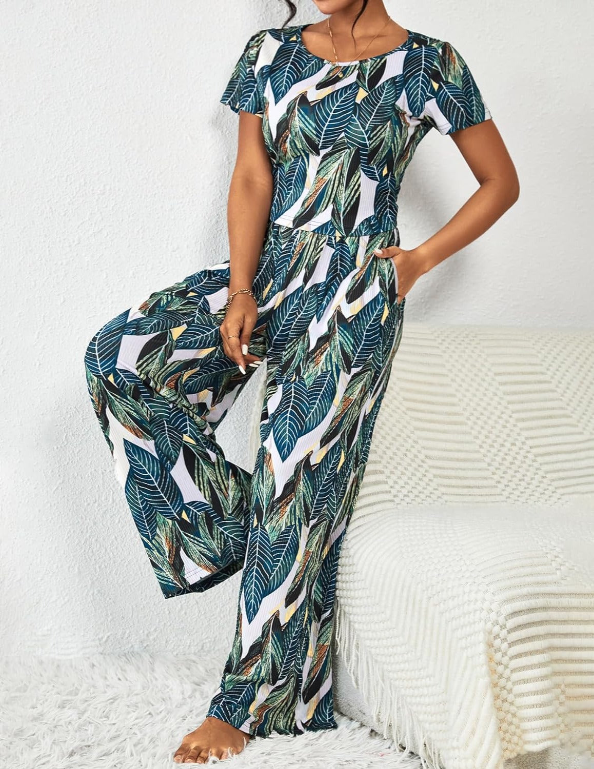 Printed Short Sleeve Lounge Sets-Original PajamasPrinted Short Sleeve Lounge Sets - Image 8